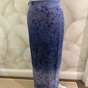 Dana Bachman Floral painted Blue and Purple Silk Skirt Size 2